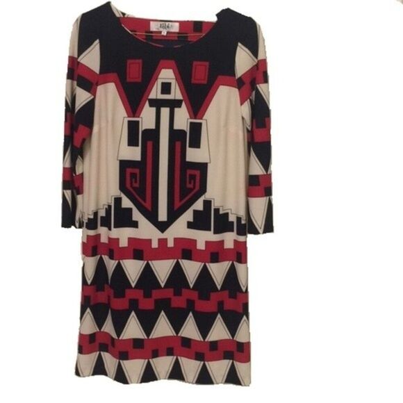 TIBI Tribal Shift Dress Womens Size Small Red Black Geometric - Picture 1 of 13